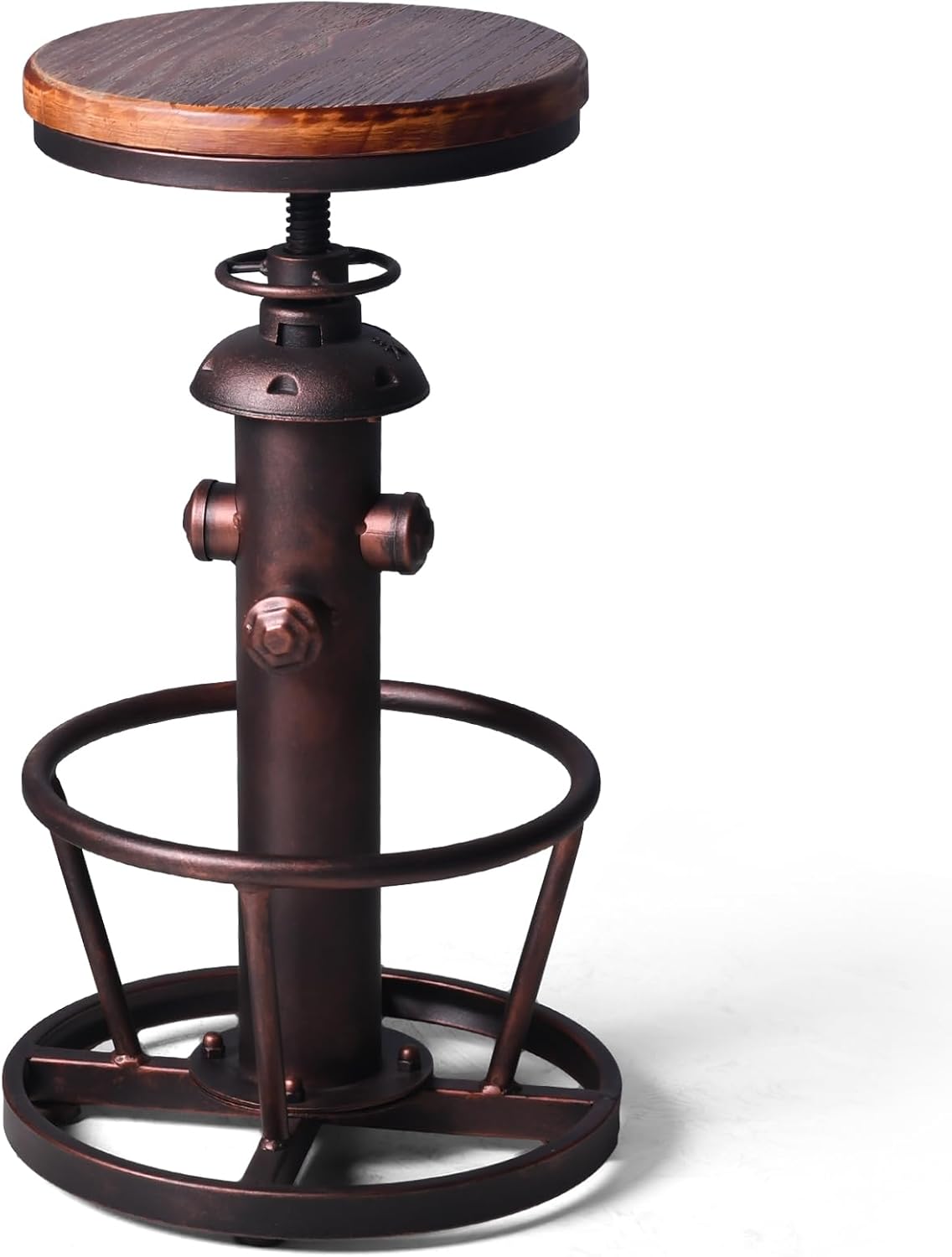 Vintage Swivel Bar Stool Industrial Coffee Kitchen Dining Chair Fire Hydrant Design Height Adjustable 24.8-30.7inch Solid Wooden Seat