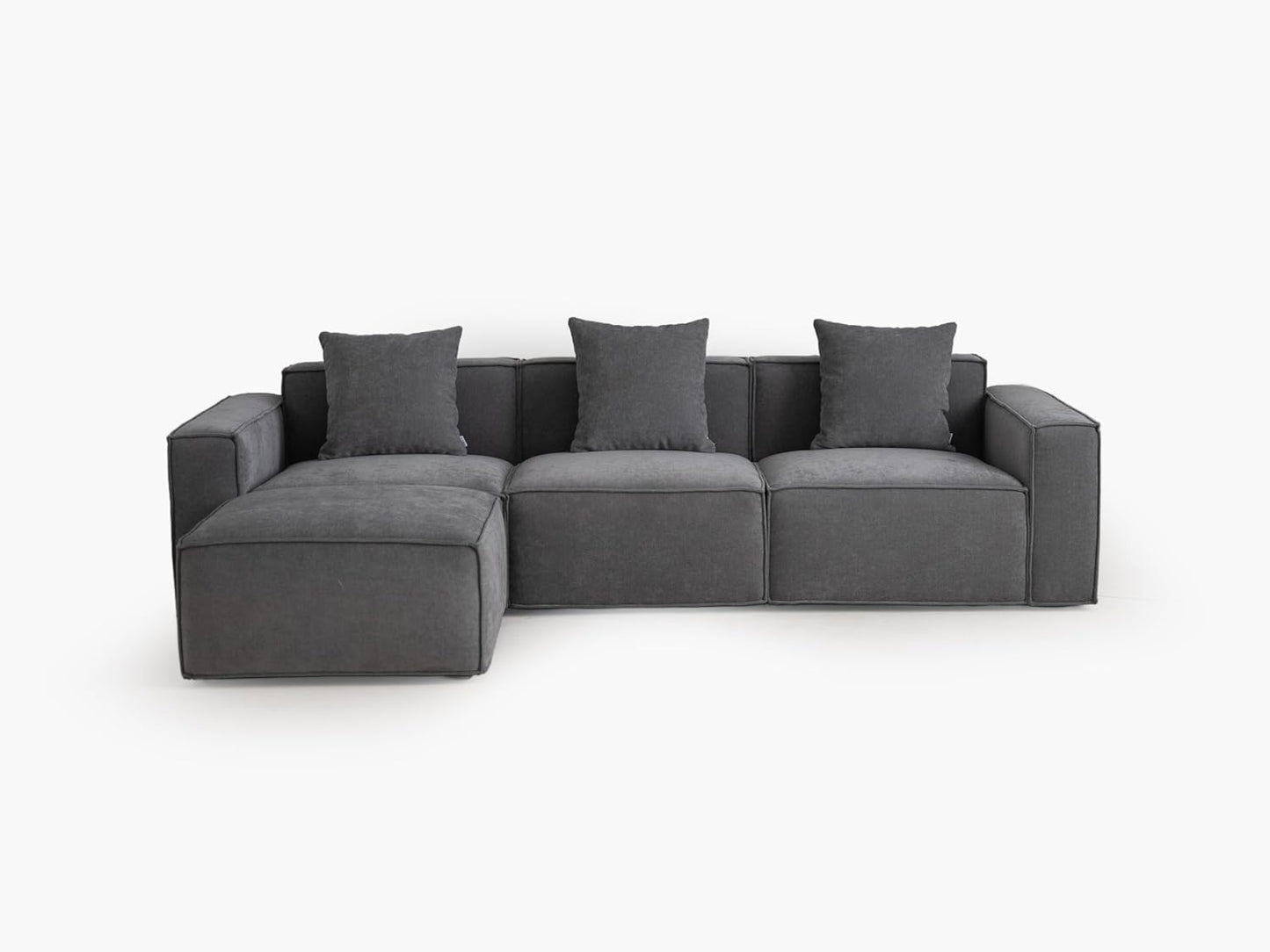 Acanva Luxury Modular Sectional Living Room Sofa Set, Modern Minimalist Style Couch with Ottoman and Chaise, L-Shape, Dark Grey