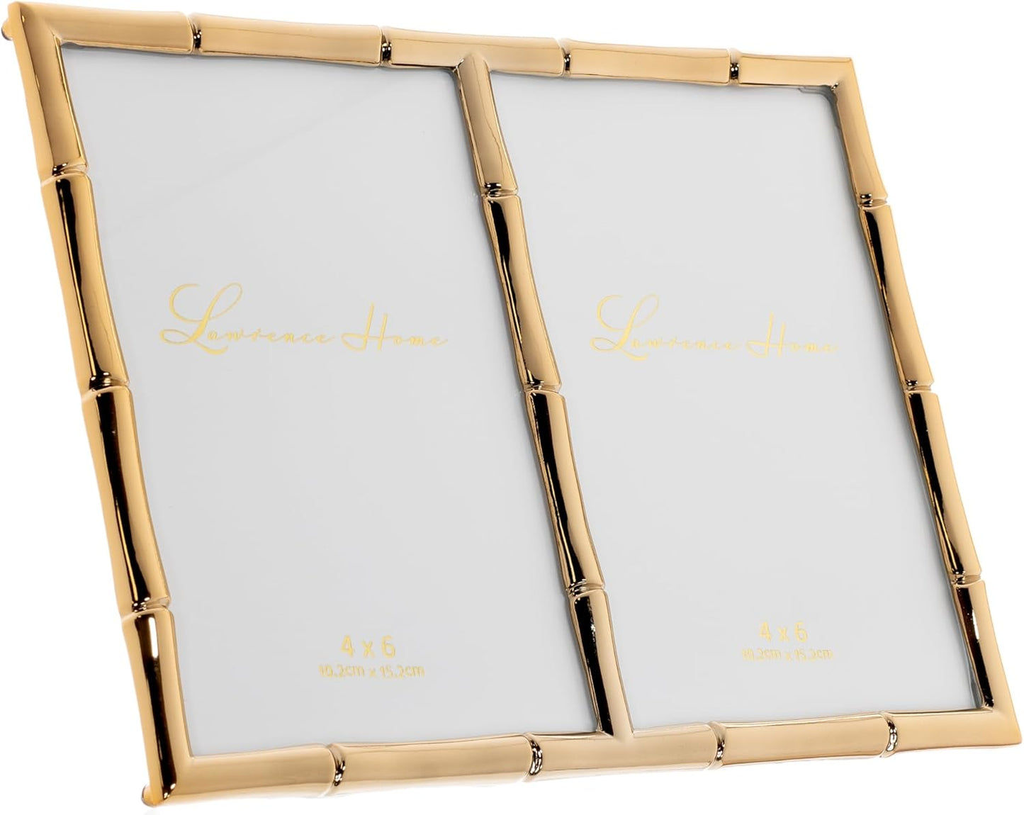 Lawrence Frames 4x6 Double Gold Metal Picture Frame with Bamboo Design
