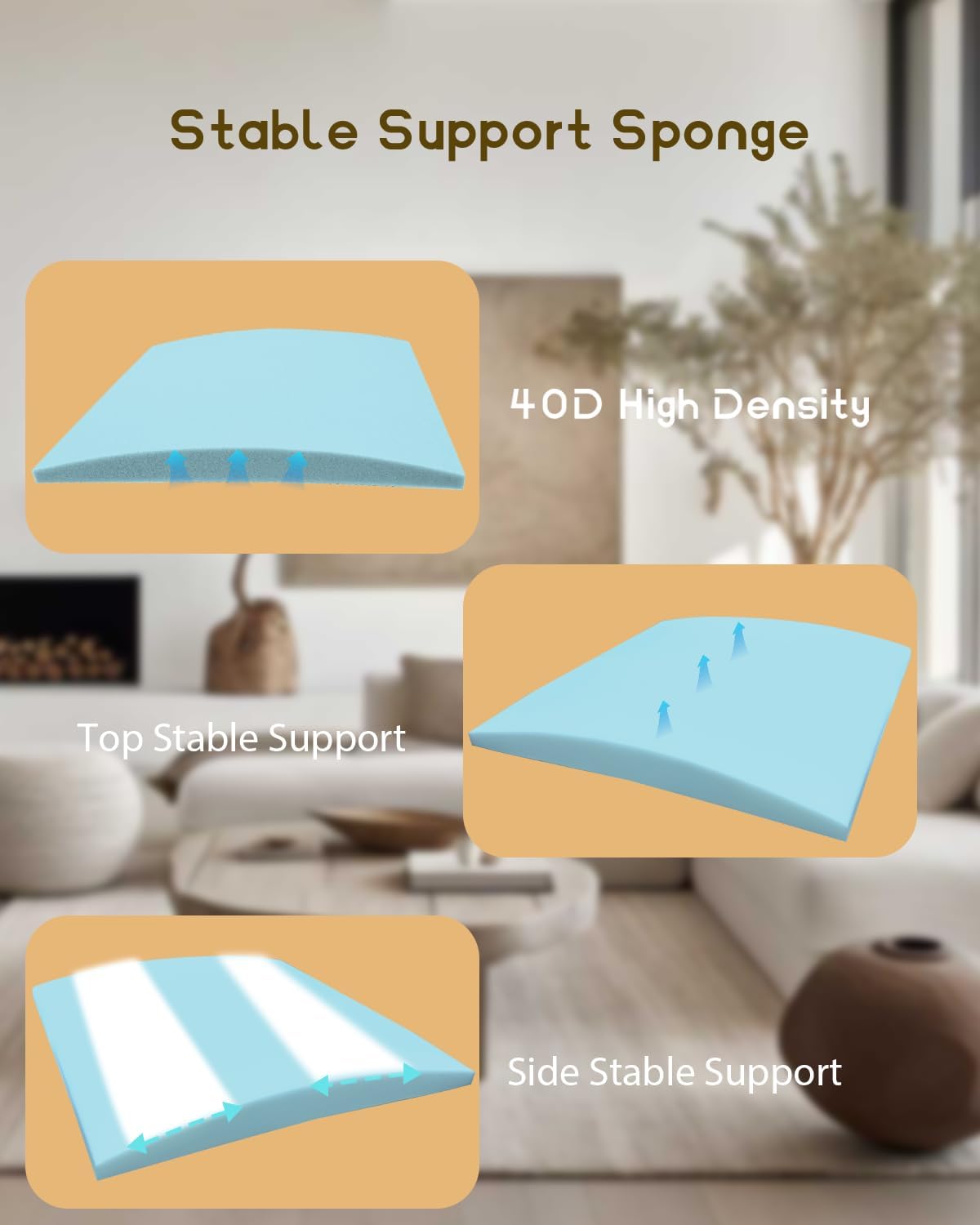 Couch Cushion Support, 20" x 20" Sofa Cushion Support for Sagging Seat, High Density Replacement Foam Insert for Sagging Couches, Loveseat, Furniture (Blue-3 pcs)