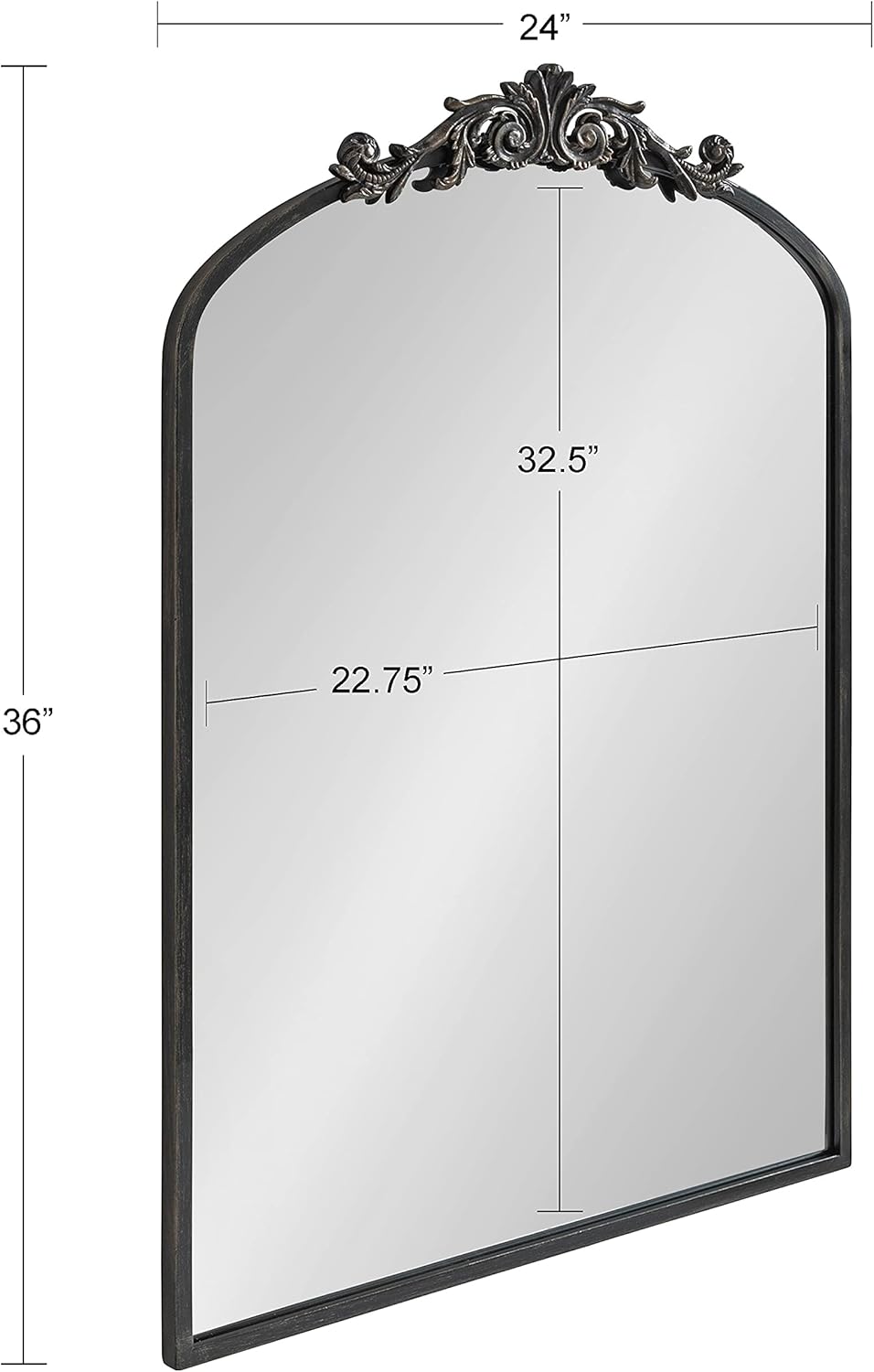 Kate and Laurel Arendahl Traditional Arch Mirror, 24 x 36, Antique Black, Baroque Inspired Wall Decor