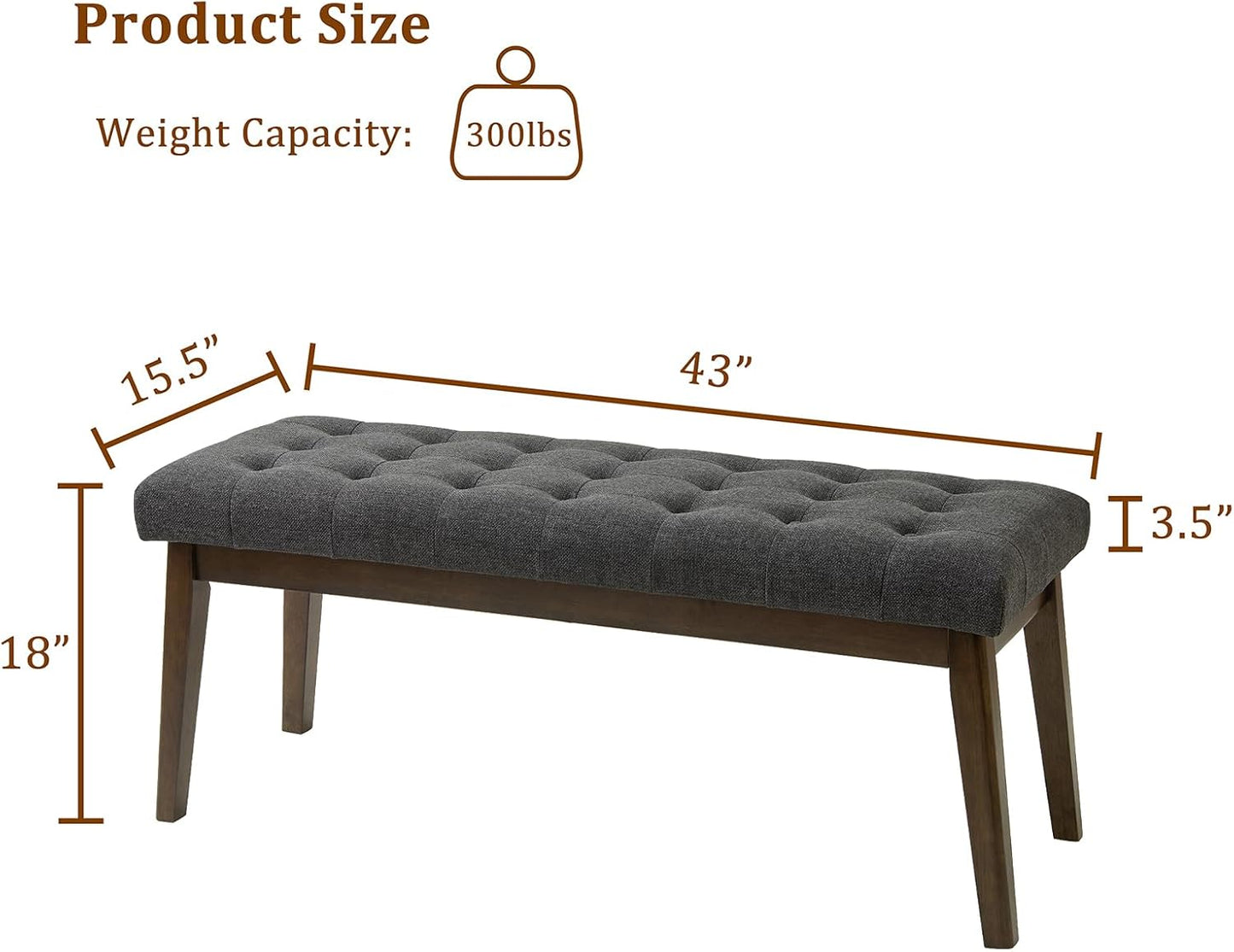End of Bed Bedroom Bench, Linen Upholstered Tufted Bench for Bedroom End of Bed with Solid Wood Legs for Bedroom Living Room Entryway(Dark Gray)