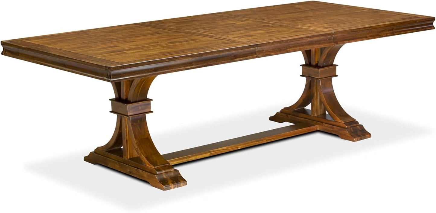 LEDA9-AWA-22 9-Piece Modern Dining Table Set Includes a Kitchen Table and 8 Willow Green Polyester Fabric Dinner Chairs with Button Tufted Back - Antique Walnut Finish