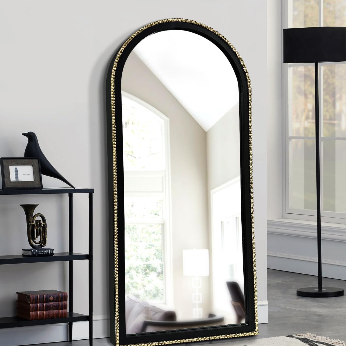 WAMIRRO Ornate Full Long Mirror, Arched Black Carved Morden Luxury Living Room Decorative Ornate Mirorrs for Entryway Firplace Mantel Hallway 24"X53"