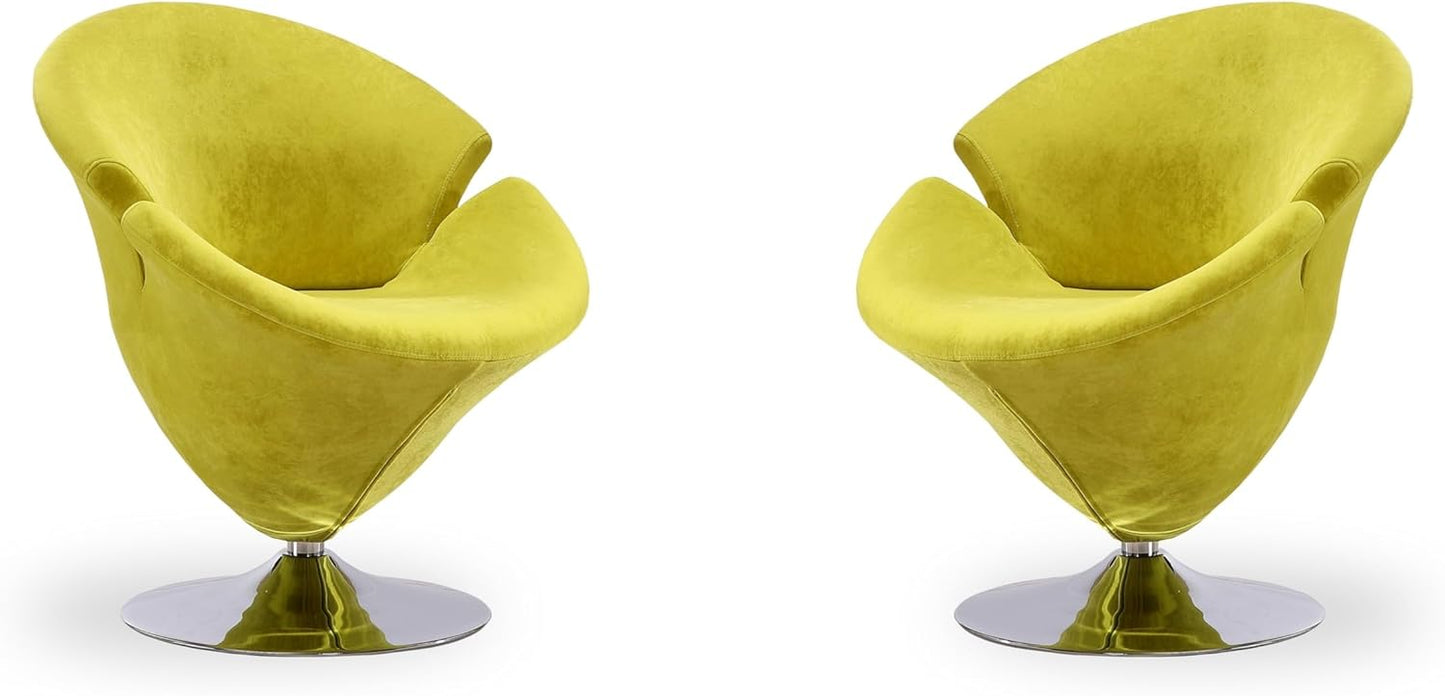 Manhattan Comfort Tulip Swivel Accent Chair Set of 2 with 360° Turn, Modern Flower Inspired Design, Soft Velvet Upholstery, Polished Chrome Base, No Assembly Required, 300 Lbs Capacity, Green