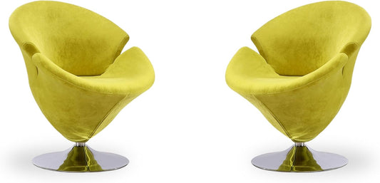 Manhattan Comfort Tulip Swivel Accent Chair Set of 2 with 360° Turn, Modern Flower Inspired Design, Soft Velvet Upholstery, Polished Chrome Base, No Assembly Required, 300 Lbs Capacity, Green