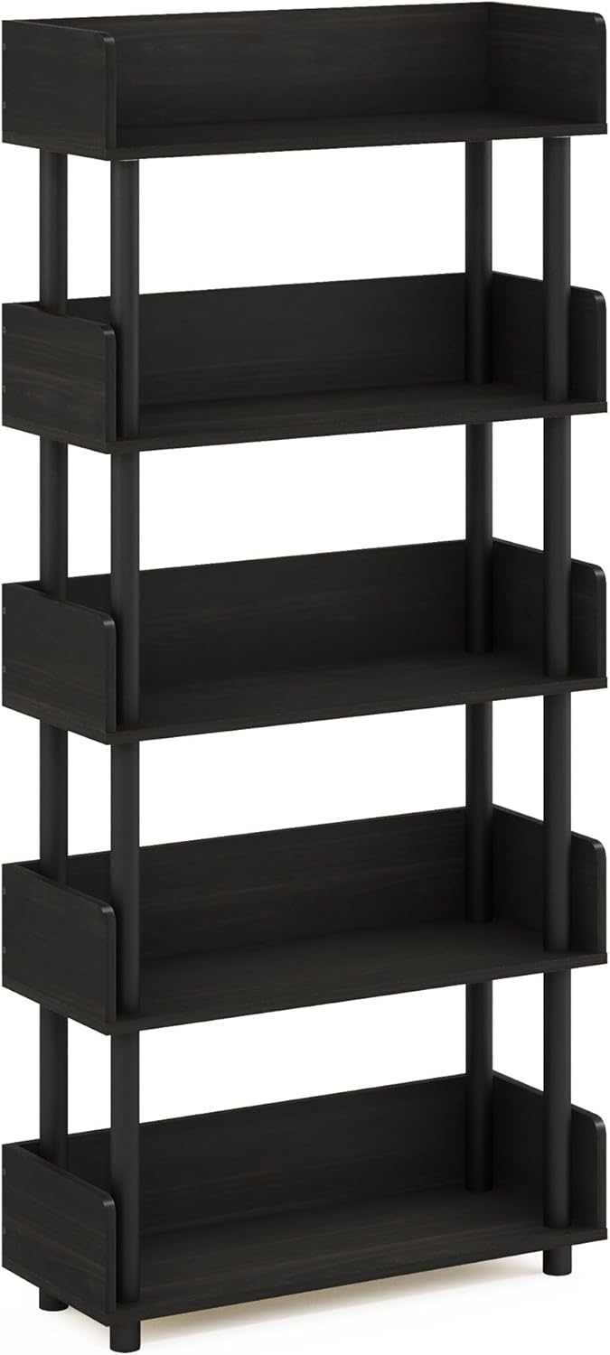 Furinno Turn-N-Tube 5-Tier Multipurposes Display Rack, Open Shelf Rack/Storage with Back & Side Panel, Espresso