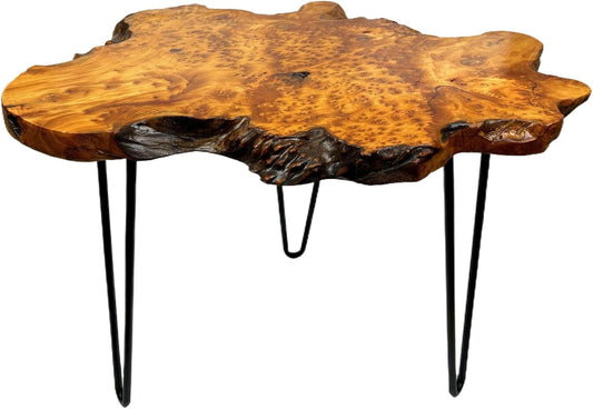 Live Edge Coffee Table, Natural Wood Coffee Table for Living Room, Natural Fir Unique Desktop with Metal Hairpin Legs (Medium)