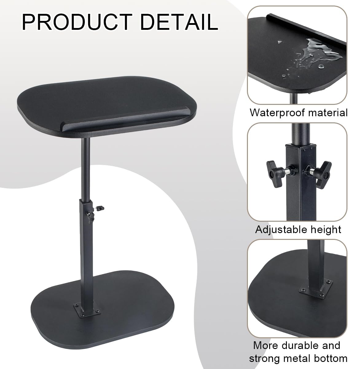 Comeon C-Shaped Tv Tray Pedestal Side Table, End Table Adjustable Height in Couch Living Room or Bedroomwith 360° Rotating Top for Small Spaces Bedside Night Stand Bedside Snack (Black)