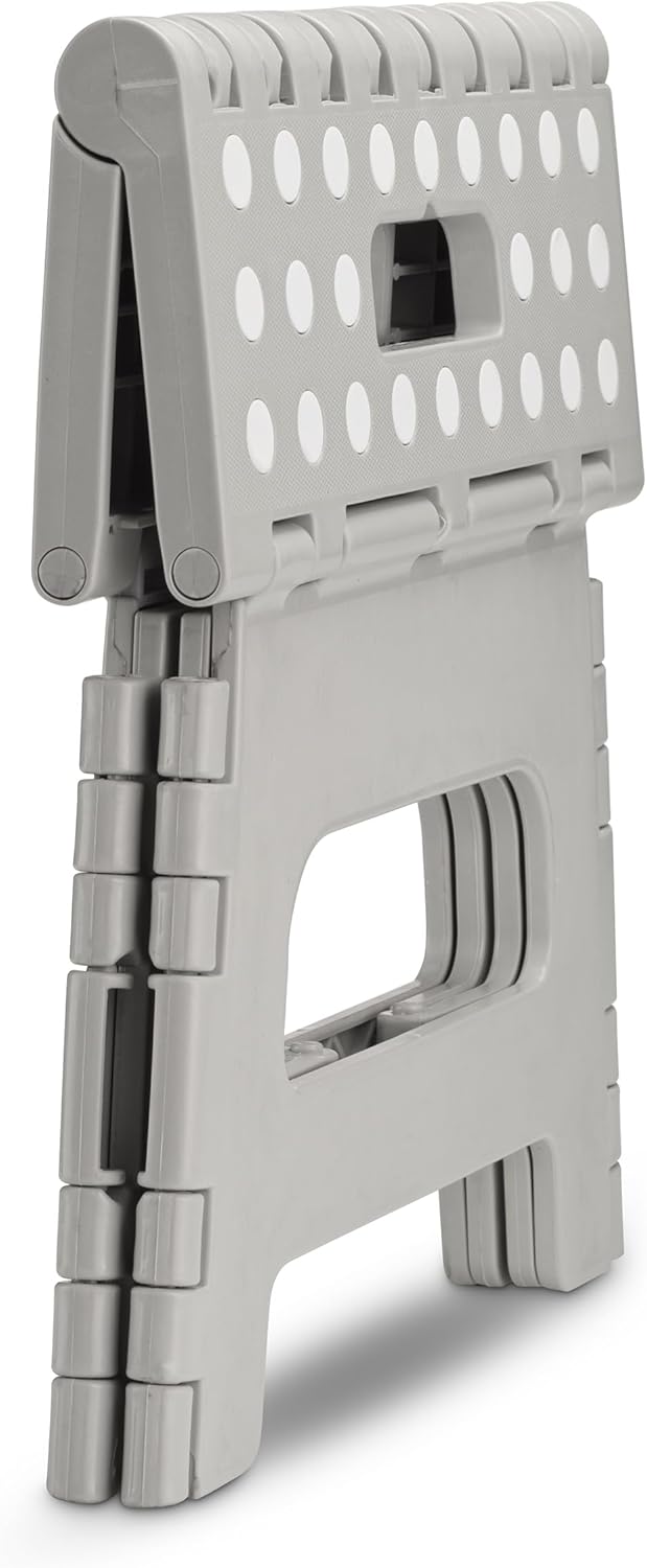 Handy Laundry - Folding Step Stool - Sturdy Enough Collapsible Stool to Support Adults and Safe Enough for Kids - Opens Easy with One Flip - Great for Kitchen, Bathroom or Bedroom (Grey - 8 Inch)