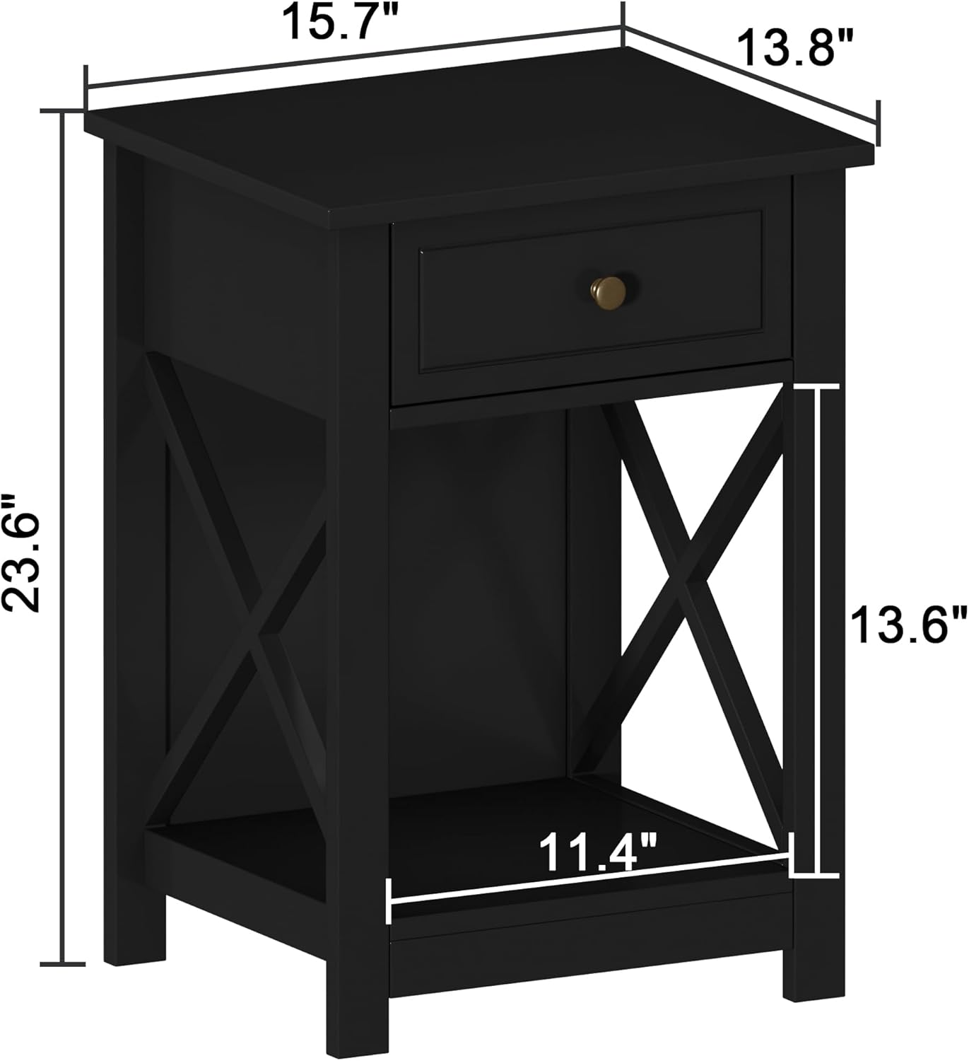 Treocho Black End Table Set of 2, Modern X-Design Night Stand,Bedside End Table with Open Storage for Small Place,Bedroom