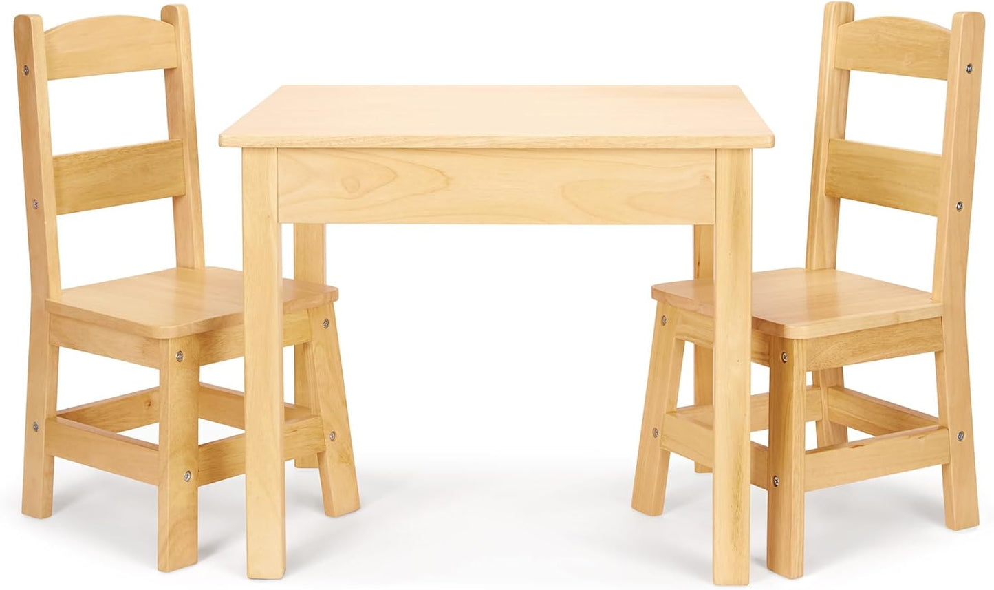 Melissa & Doug Solid Wood Table and 2 Chairs Set - Light Finish Furniture for Playroom