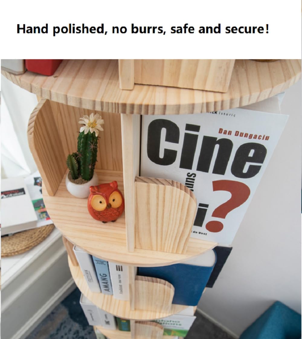 Heehee Wooden Rotating Bookshelf 360 Display Floor Standing Bookcase Storage Rack for Kids&Adults Multi-Functional Bookshelf Organizer (5-Tier)