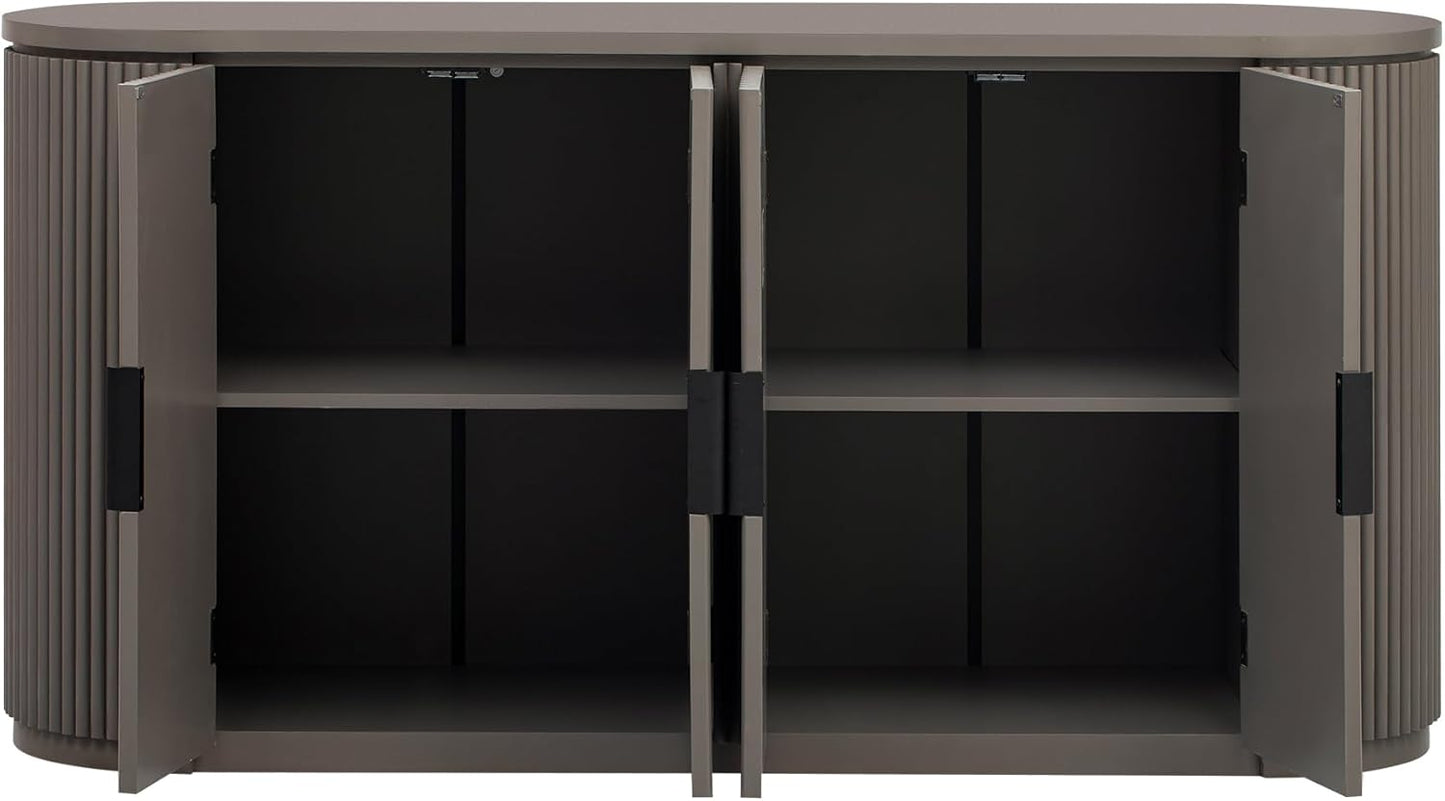 Merax 63" Large Sideboard, Vertical Striped Storage Cabinet with 4 Door, Metal Handles, Adjustable Shelf, Suitable for Study, Entryway and Living Room, Brown
