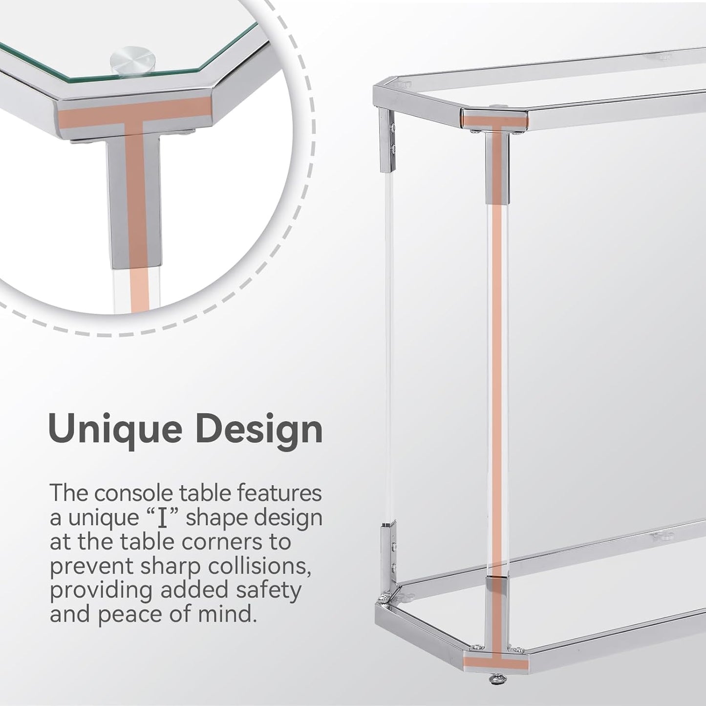 Glass Coffee Table, Clear Coffee Table with 2 Tiers, Acrylic Leg, Chrome Frame, Rectangular Center Table for Living Room (AST2017)