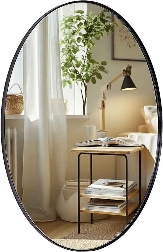 ANDY STAR Black Oval Mirrors for Bathroom, 22x30 Inch Matte Black Stainless Steel Metal Framed Oval Wall Mirror, Modern Vanity Mirror Wall Mount Horizontal or Vertical