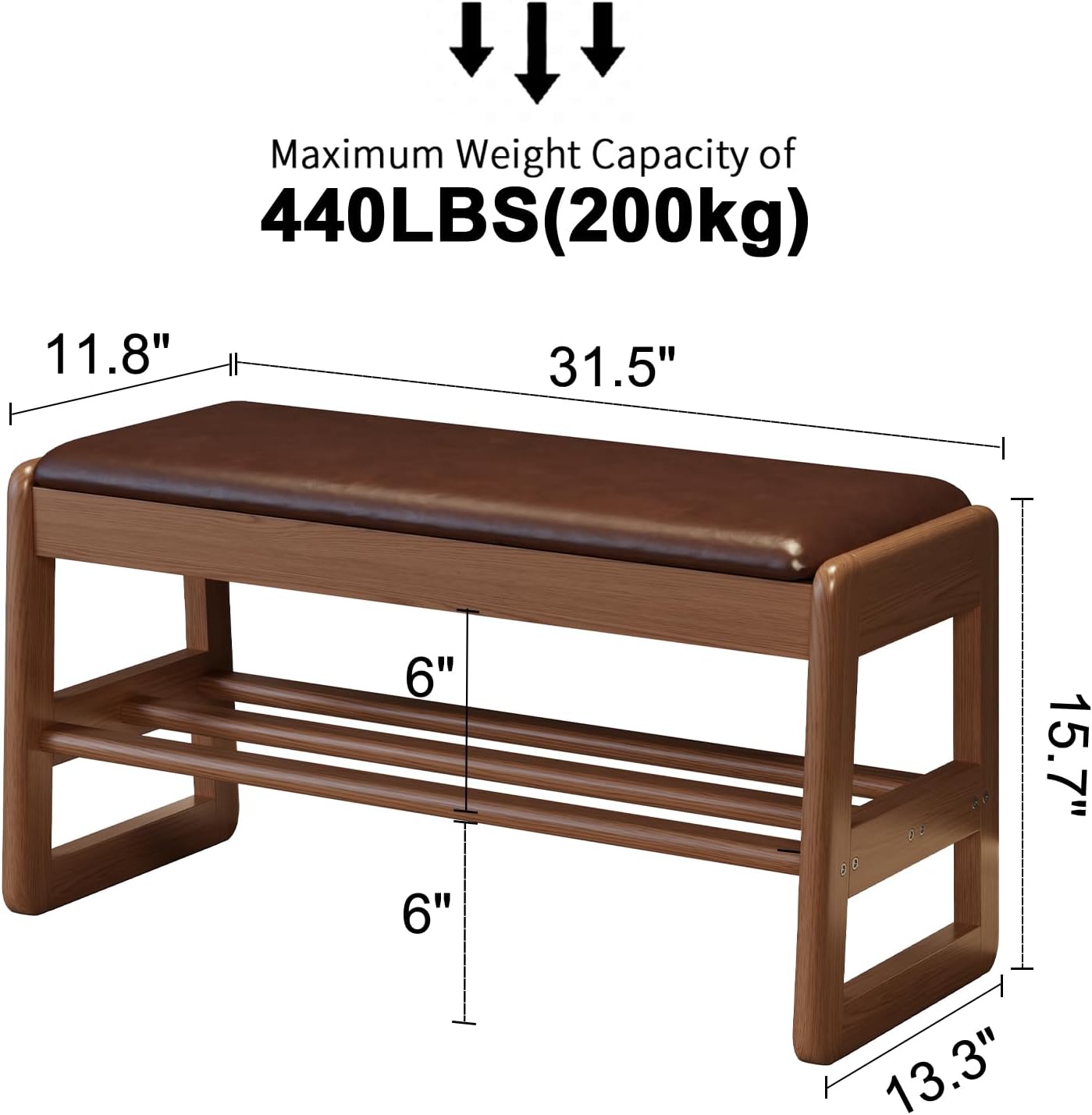 Shoe Rack Bench with Cushion, 2 Tiers Shoe Bench with Flip-Top Storage,Wood Shoe Rack for Entryway,Hallway（Walnut,31.5"）