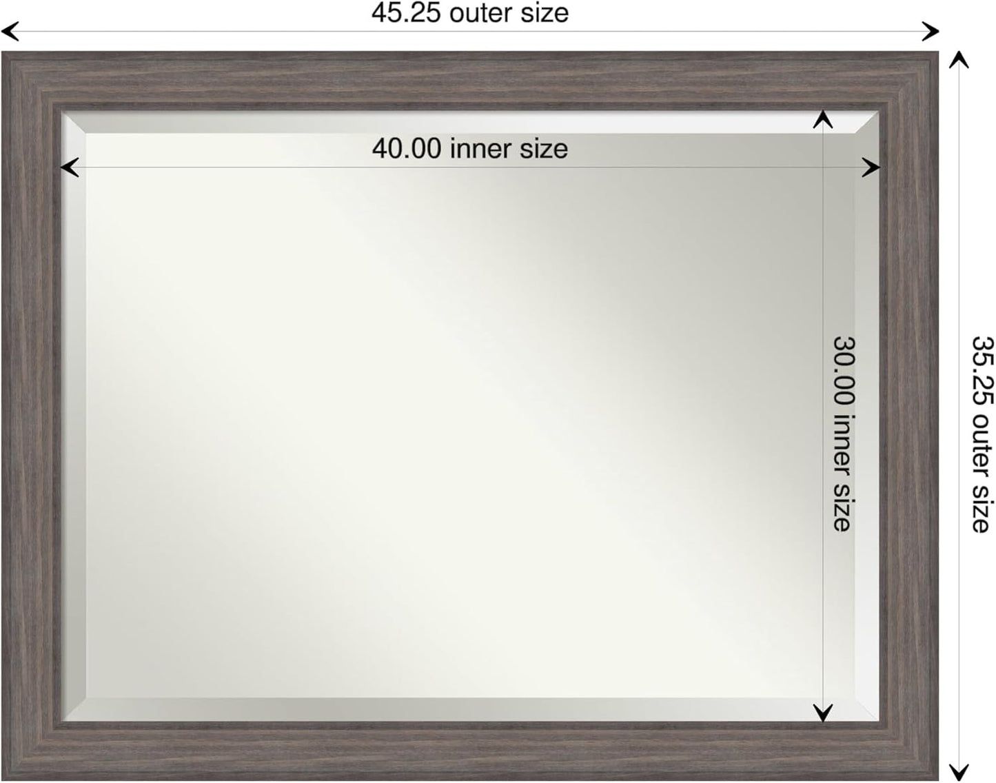 Amanti Art Grey Wall Mirror 35x45 Country Barnwood Rectangle Bathroom Mirror for Wall Decor Living Room, X-Large Rustic Farmhouse Wood Frame, Hangs Horizonally and Vertically, Bathroom Decor, Beveled
