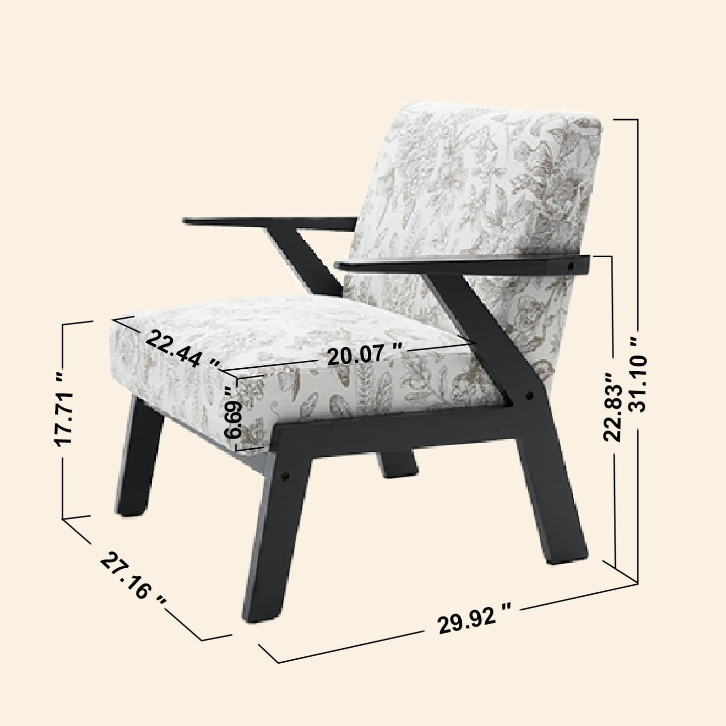 GDFStudio Aogex Accent Chair, Upholstered Club Chair, Printed Design Armchair, Wooden Frame Single Sofa, Back Support Seating, Comfort Reading Lounge, Reading Single Sofa for Living Room, Beige+Gray