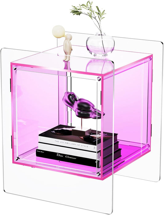 Acrylic Nightstand Colorful Bedside Table with Open Storage Shelf,Clear Side Table for Living Room (1, Pink)