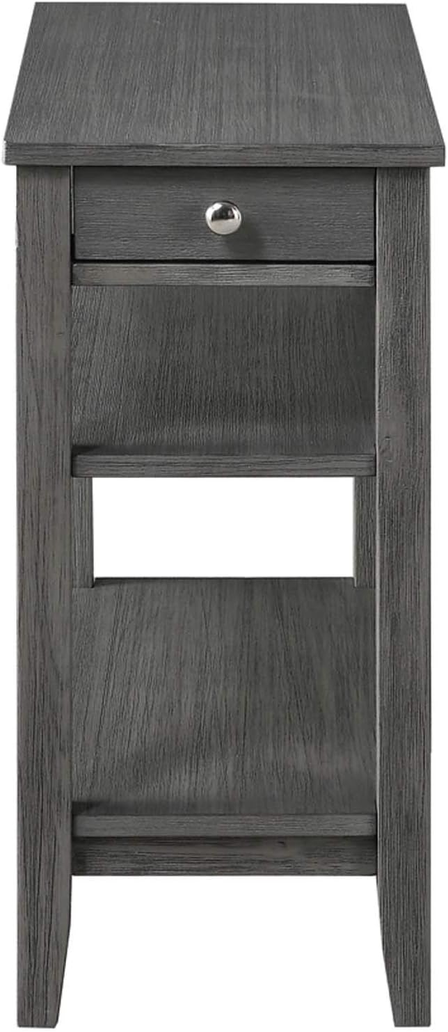 Convenience Concepts American Heritage Chairside End Table with Drawer 23.5" - Classic Living Room Table with Storage Shelf, Bedroom Nightstand, Wirebrush Dark Gray
