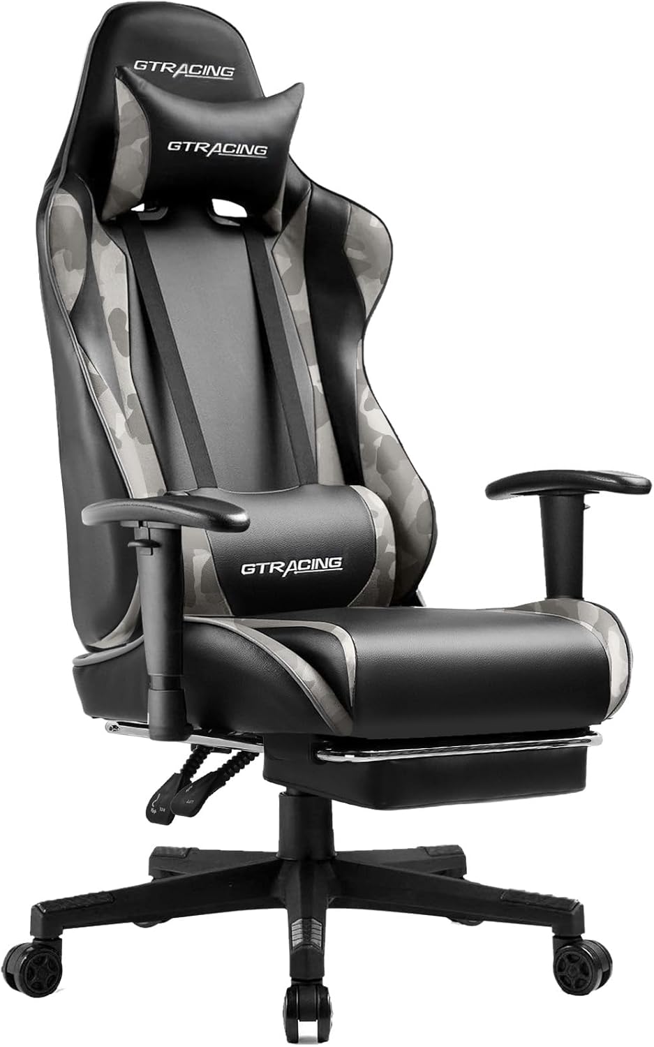GTRACING Gaming Chair with Footrest, Ergonomic Computer Game Desk Chair, Reclining Gaming Chair Seat Height Adjustment, Swivel Rocker with Headrest and Lumbar (Camouflage)