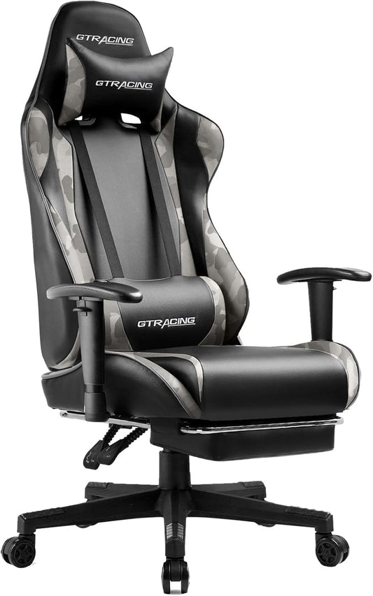 GTRACING Gaming Chair with Footrest, Ergonomic Computer Game Desk Chair, Reclining Gaming Chair Seat Height Adjustment, Swivel Rocker with Headrest and Lumbar (Camouflage)