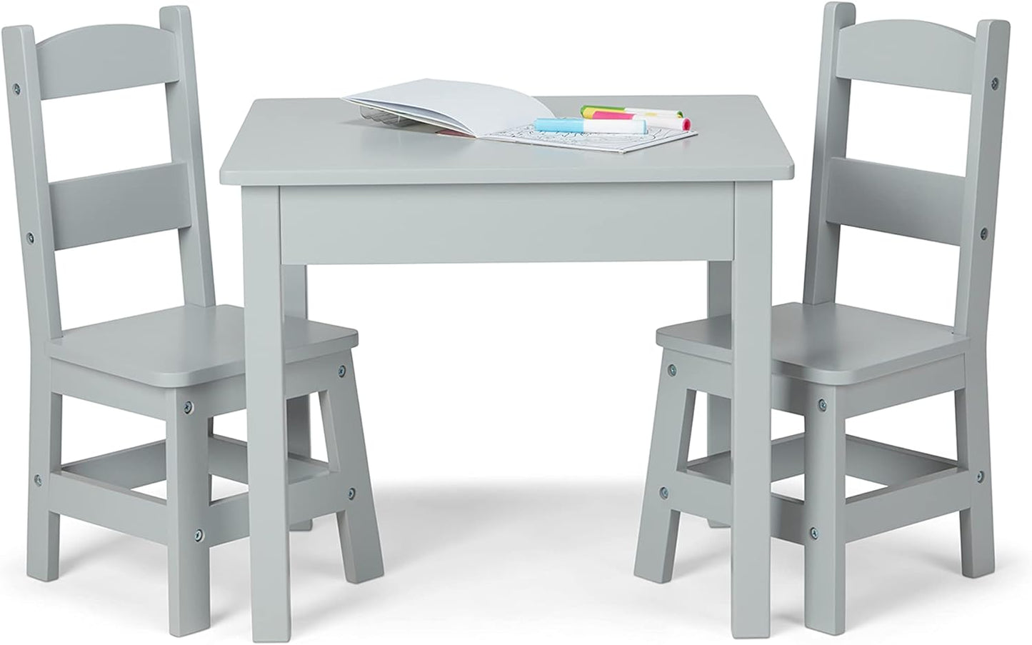 Melissa & Doug Wooden Table & Chairs-Gray Kids Furniture , Grey