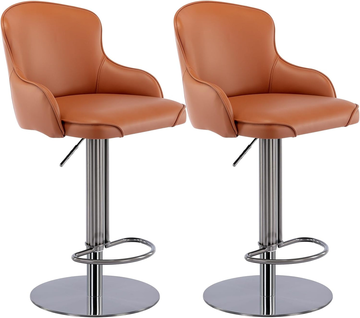 CozyRain Bar Stools Adjustable Stainless Steel Swivel Barstool with Back and Footrest,Modern Leather Upholstered Bar Chairs for Home,Kitchen,Bar, Counter Orange/Grey (2pcs Brown)