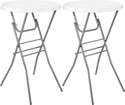 Cocktail Table 28in Folding Round High Top Indoor Outdoor with Removable Legs, Tall Bistro Foldable Bar Height Table for Parties, Patio, Backyard, Dining, Wedding, White- 2PCS
