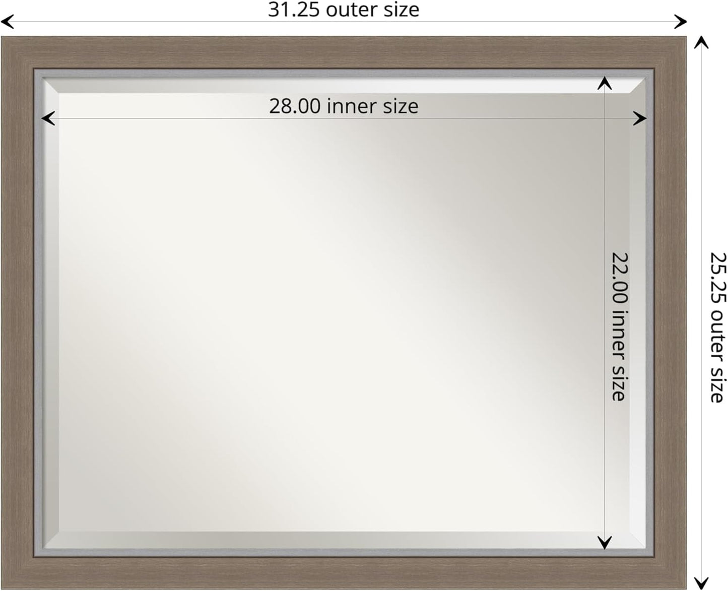 Amanti Art Brown Wall Mirror 25x31 Eva Brown Narrow Rectangle Bathroom Mirror for Wall Decor Living Room, Large Rustic Farmhouse Frame, Hangs Horizonally and Vertically, Bathroom Decor, Beveled Edge