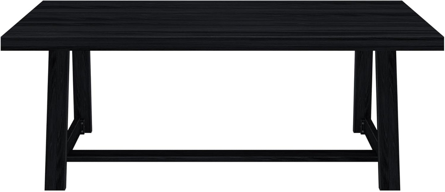 Plank+Beam 84 Inch Farmhouse Dining Table, Solid Wood Rustic Kitchen Table, Large Wooden Rectangular Dinner Table for Dining Room, Home Office, Living Room Furniture, Easy Assembly, Black Wirebrush