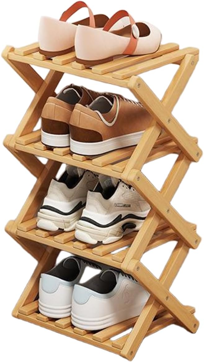 Simcat Wood Shoe Rack Foldable Shoe Organizer Shoe Storage for Small Spaces Free Standing Shelf for Entryway, Bedroom, Garage (4 Tiers,Primary Colors)
