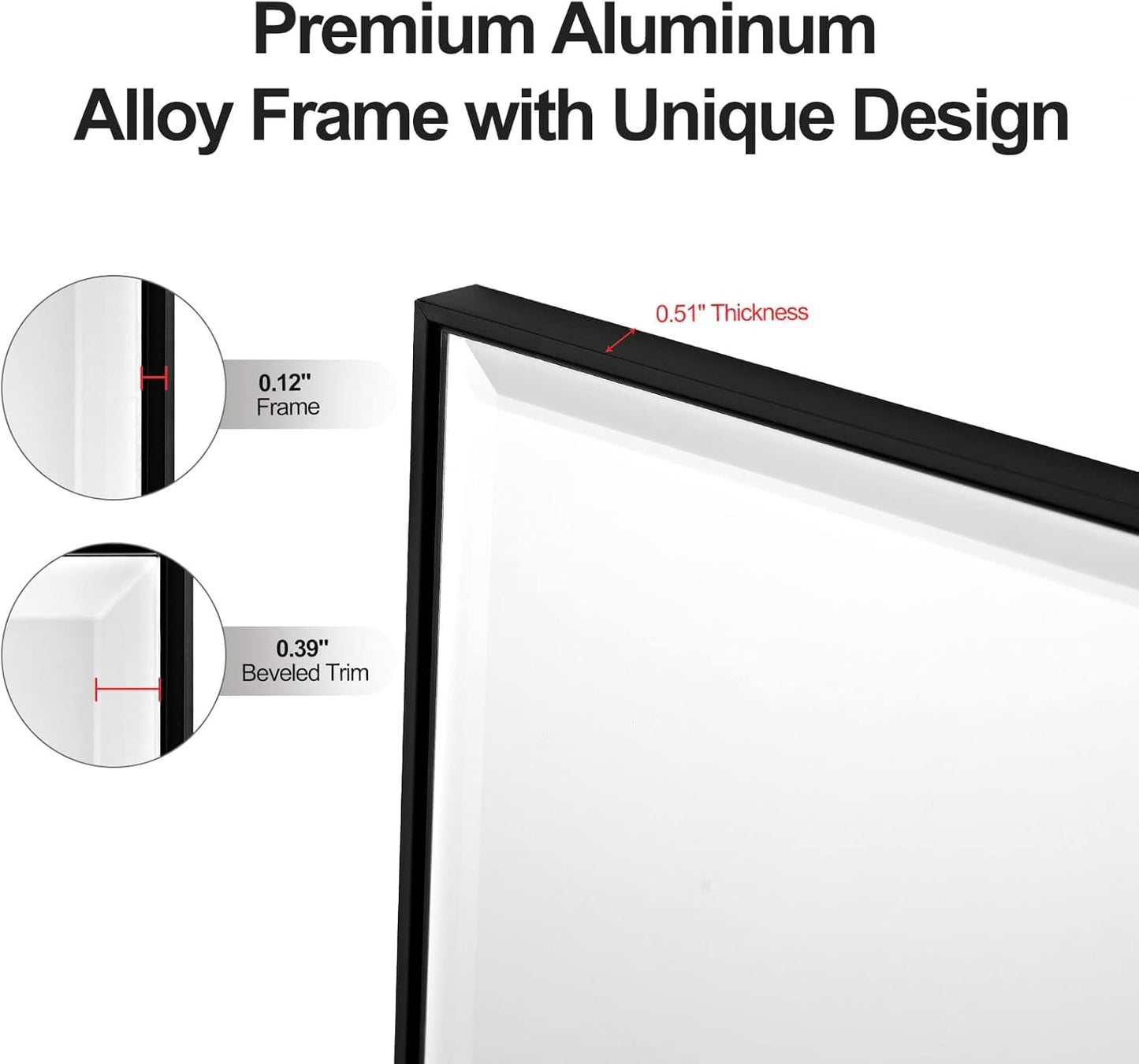 24x32 Inch Black Mirror with Beveled Trim, Aluminum Frame Bathroom Vanity Mirror, Modern Rectangular Wall Mounted Mirror