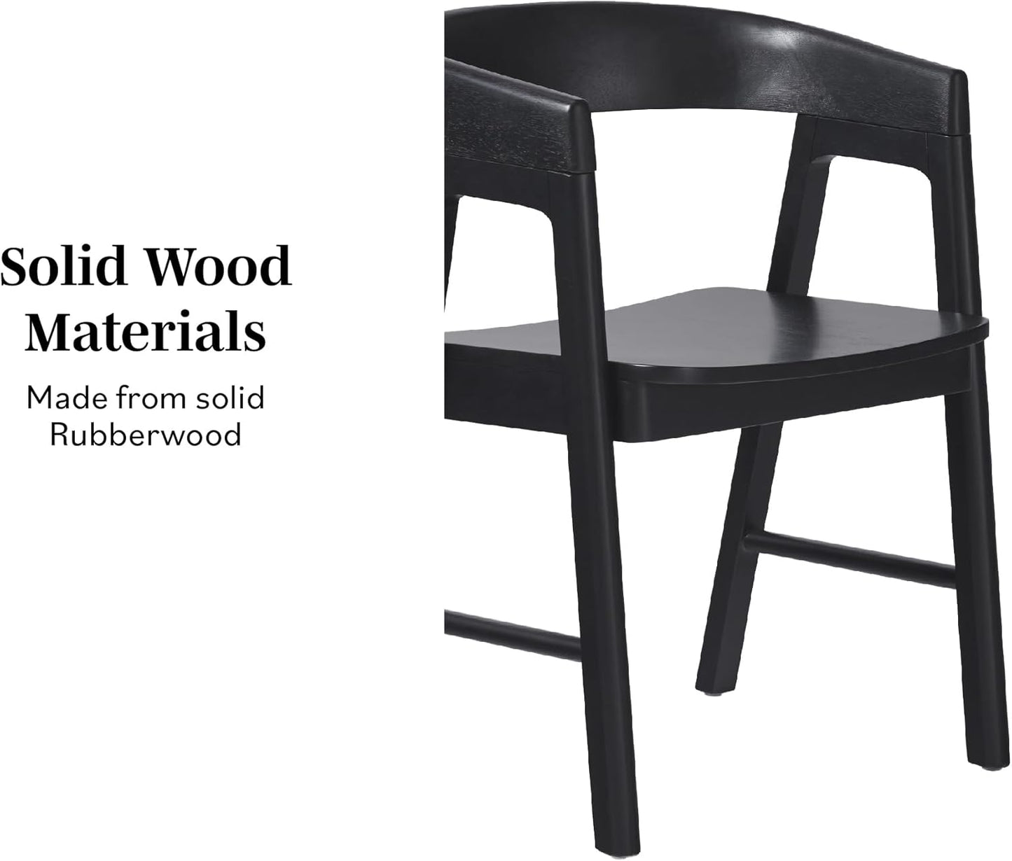 Walker Edison Ezra Modern Solid Wood Rounded Back Dining Chair - Black (Set of 2)