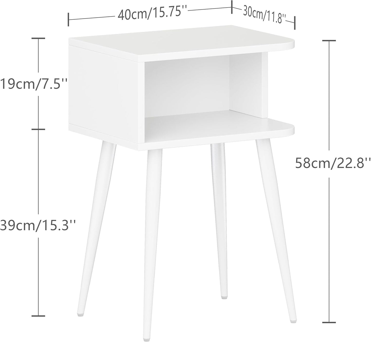 White Nightstand Set of 2, Small Bed Side Table for Small Spaces, Mid Century Modern Nightstand End Table with Open Storage, Side Table for Bedroom Living Room, MLBZ20W-2