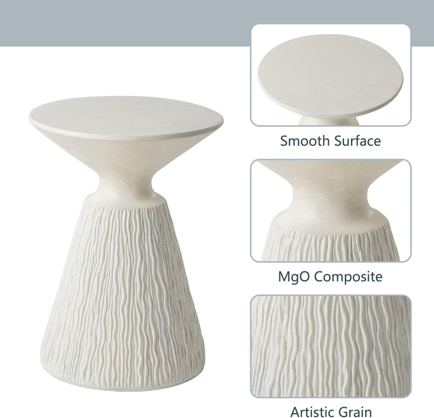 COSIEST Outdoor Side Table, Mushroom Shaped MgO Accent Table, Lightweight Patio End Table with Rotund Base, Round Top Plant Stand for Garden and Deck, White