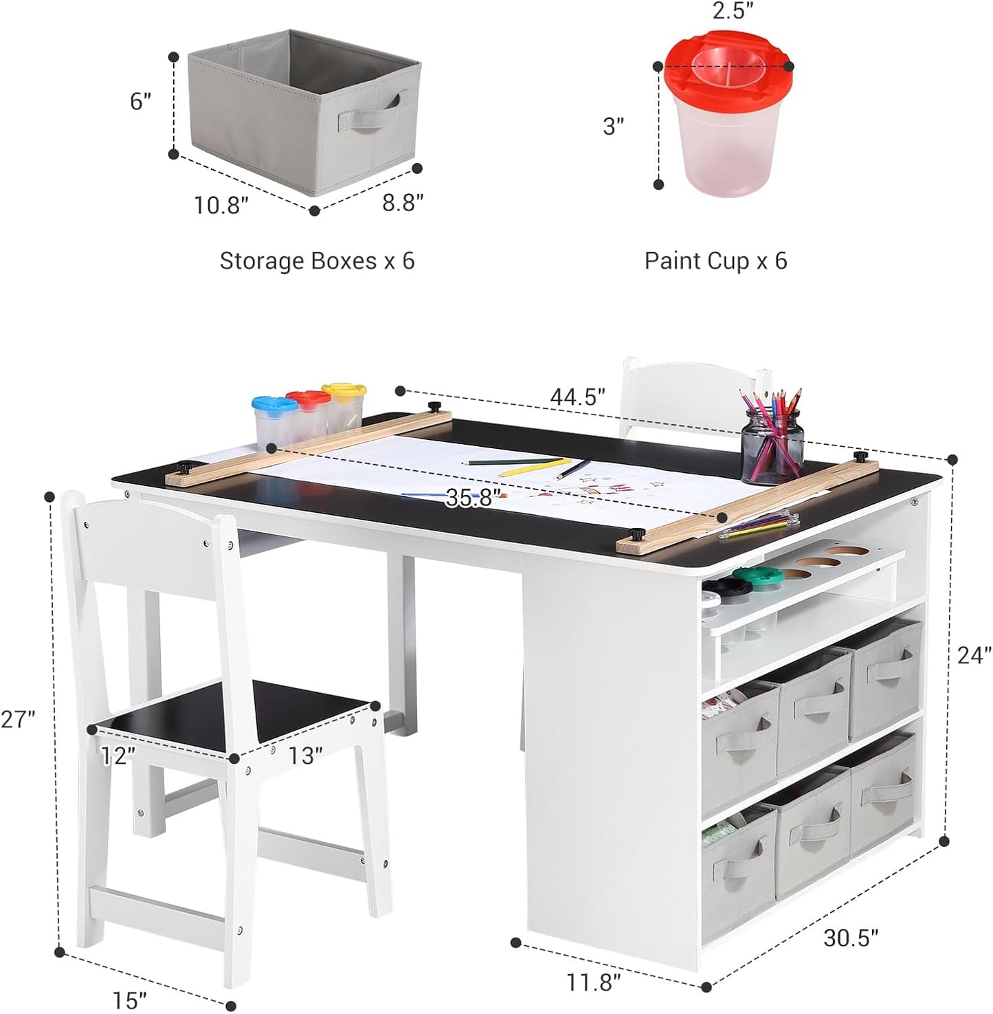 4 In 1 Kids Art Table and Chair Set,Toddler Craft Large Storage Desk with Portable Art Supply Organizer, Drawing Desk, Kids Activity and Study Table, Activity & Crafts for Children Wooden Furniture