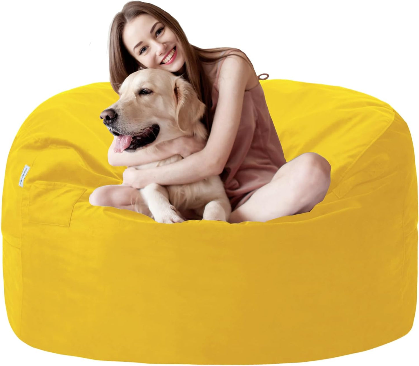 3FT Bean Bag Chair with Ultra Soft Velvet Cover Bean Bag Sofa with Memory Foam Bean Bag Chairs with Large Size Lazy Sofa for Dorm Office Living Room Bedroom Yellow 3'