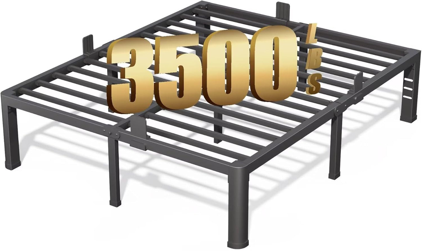 FUIOBYVV 16 Inch Queen Bed Frame with Rounded Corner and Headboard Hole Mattress Retainers 3500 LBS Metal Heavy Duty Steel Slats Support No Box Spring Needed Platform Noise Free Easy Assembly