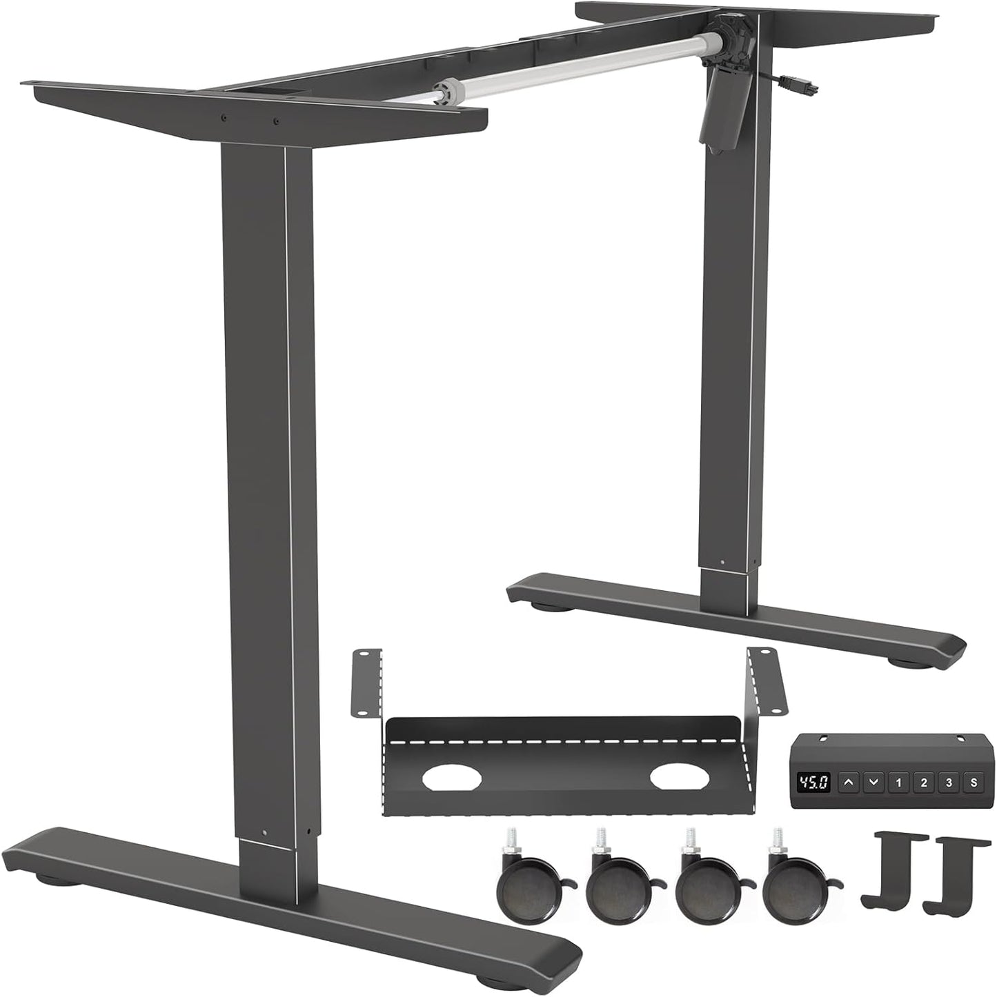 Standing Desk Frame, Electric Adjustable Legs with Memory Presets, Stand Up Desk Frame Workstation, with Cable Management Tray, Headphone Hook, Caster Wheels, for Home Office