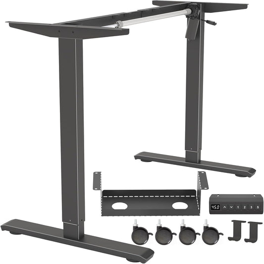 Standing Desk Frame, Electric Adjustable Legs with Memory Presets, Stand Up Desk Frame Workstation, with Cable Management Tray, Headphone Hook, Caster Wheels, for Home Office