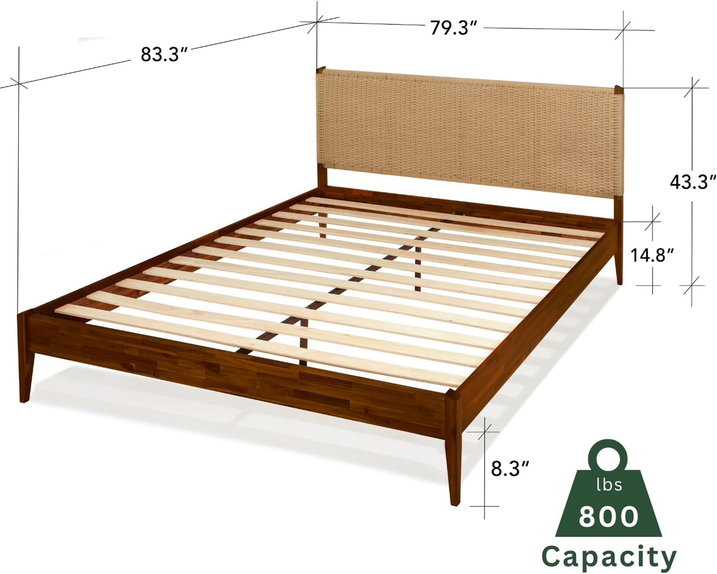 Bme Selina King Bed Frame and Headboard - Handcrafted Paper Cord Headboard, 12-Slat Support, No Box Spring Needed - Easy Assembly, Dark Chocolate