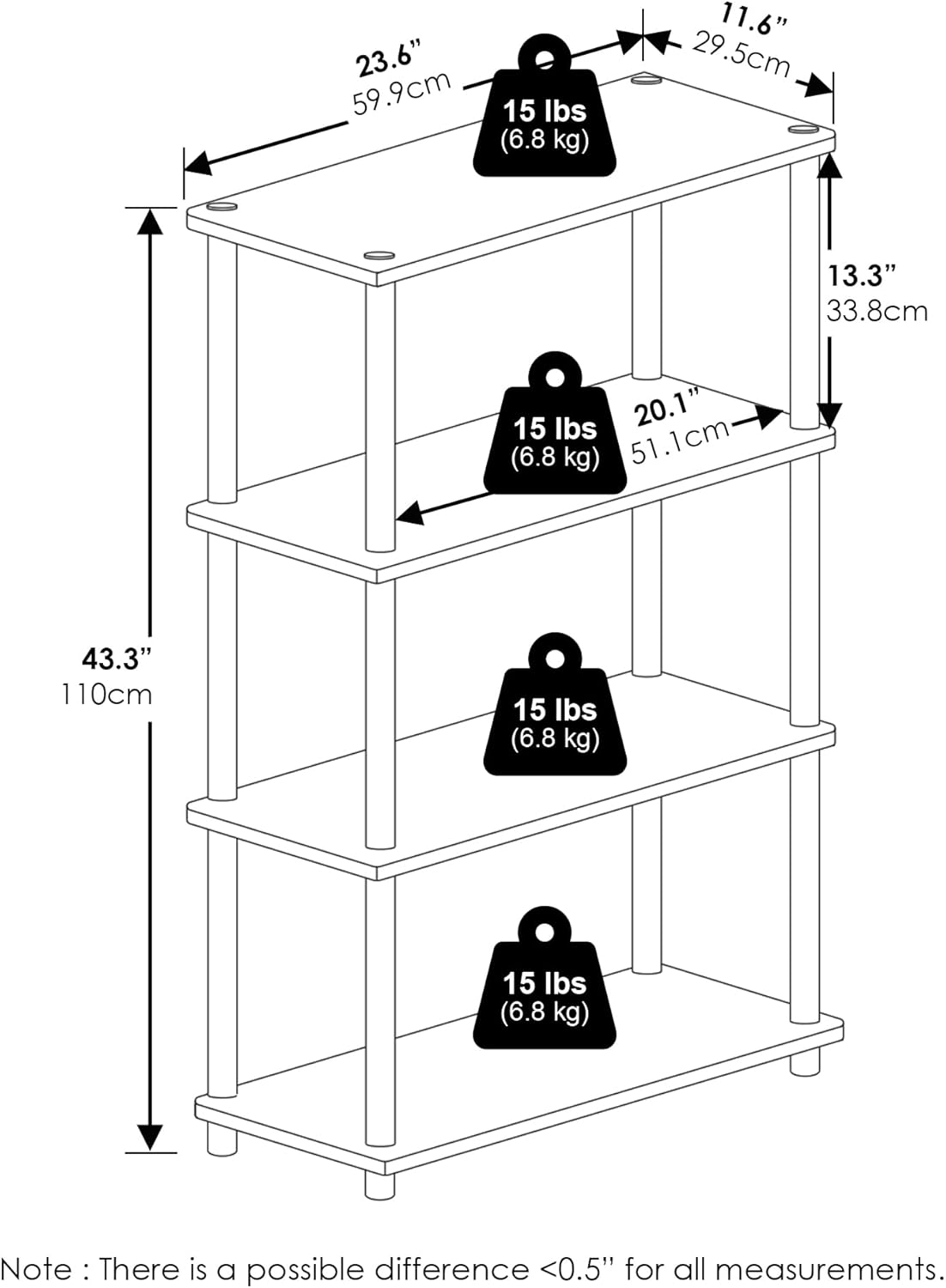 Furinno Turn-N-Tube 4-Tier Multipurpose Shelf Display Rack, Amber Pine/Black