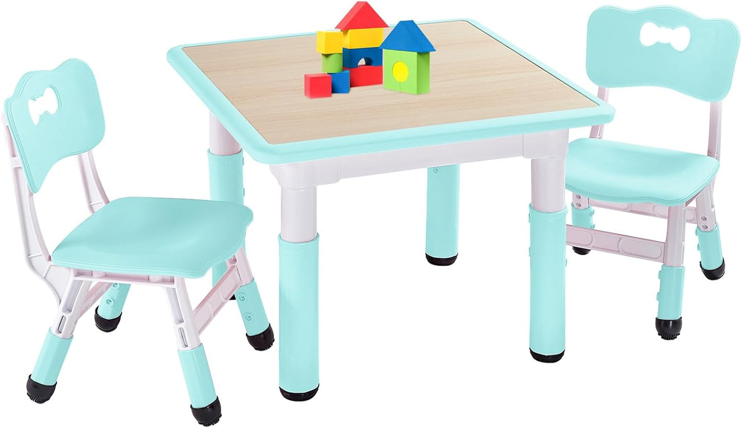 FUNLIO Kids Table and 2 Chairs Set, Height Adjustable Toddler Table and Chair Set for Ages 3-8, Easy to Wipe Arts & Crafts Table, for Classrooms/Daycares/Homes, CPC & CE Approved (3pcs Set) - Green