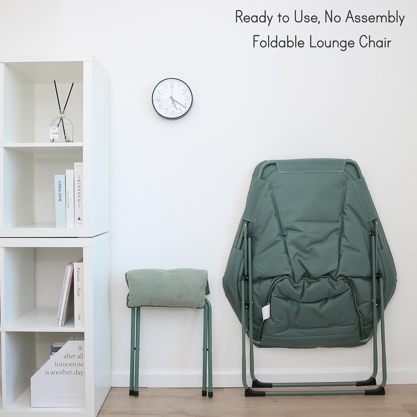 Hexagon Foldable Living Room Chair, Saucer Chair for Adults, Comfy Bedroom Lounge Chair, Moon Chair, Lazy Folding Chair for Dorm Rooms(Ottoman-Green)