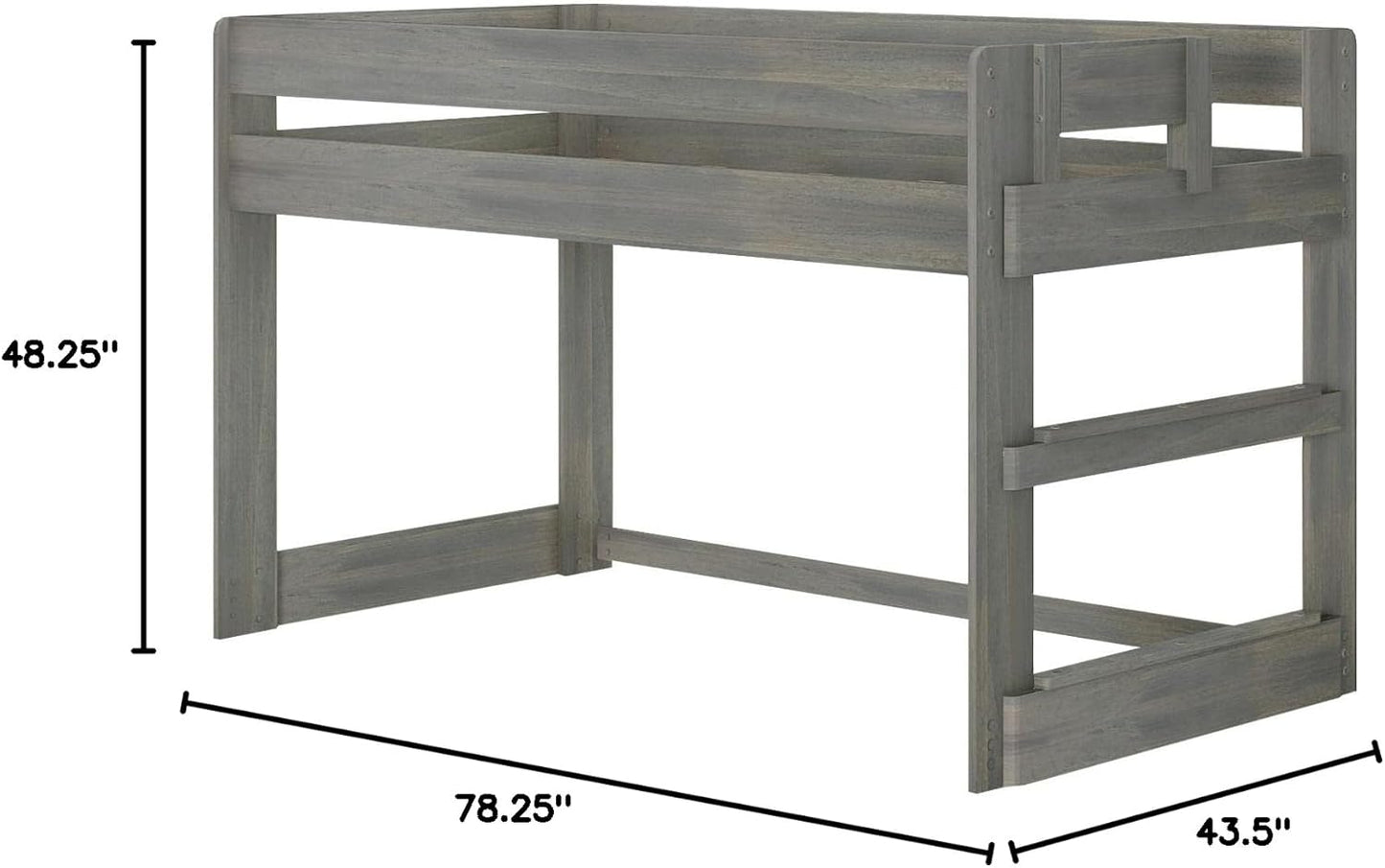 Max & Lily Modern Farmhouse Low Loft Bed, Twin Bed Frame For Kids, Driftwood