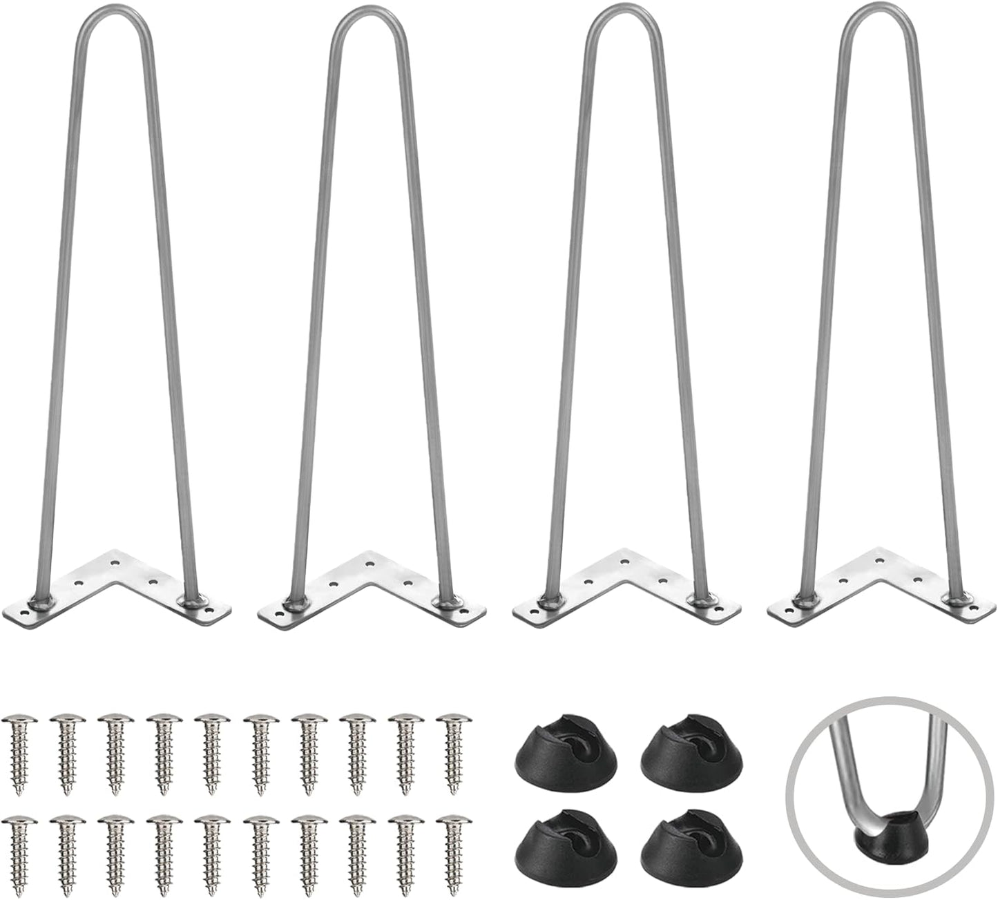 TEN49 Heavy Duty Hairpin Table Leg - 16 Inch Industrial Furniture Legs - Raw Steel Color Solid Rods Metal Leg for Table - Fit for Mid-Century Modern Bed Side, Dressing Table, Nightstand, Chair Legs