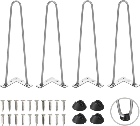 TEN49 Heavy Duty Hairpin Table Leg - 16 Inch Industrial Furniture Legs - Raw Steel Color Solid Rods Metal Leg for Table - Fit for Mid-Century Modern Bed Side, Dressing Table, Nightstand, Chair Legs