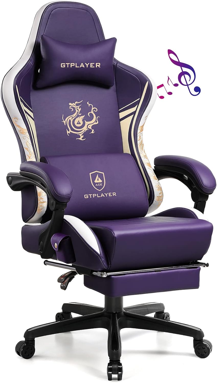 GTPLAYER Gaming Chair with Bluetooth Speakers and Footrest, Dragon Series Video Game Chair ，Heavy Duty Ergonomic Chair，Esports Gaming Chair，Computer Office Desk Chair by GTRACING (Purple)
